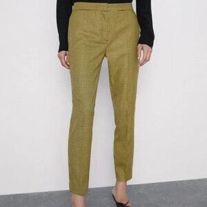 Zara Yellow & Black Houndstooth Cropped Trousers XS